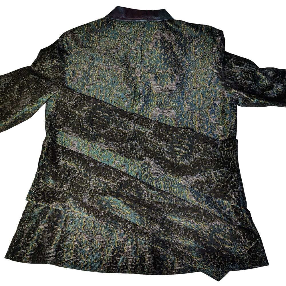 Anni Kuan Silk Metallic Peacock Brocade Jacket Pants Suit Set Vintage Small #612 - Picture 6 of 16